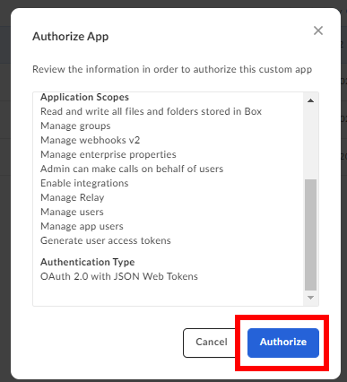 Authorizing app button