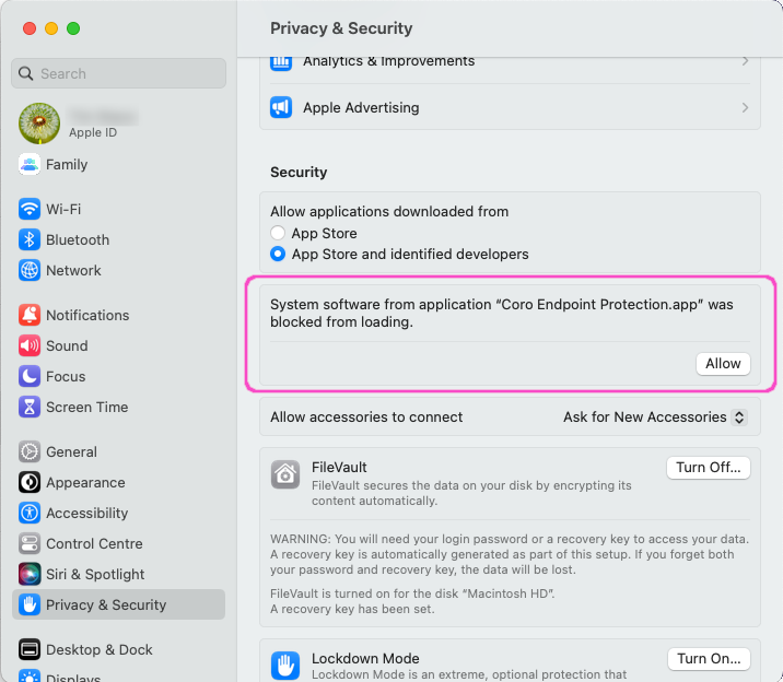 macOS privacy and security settings