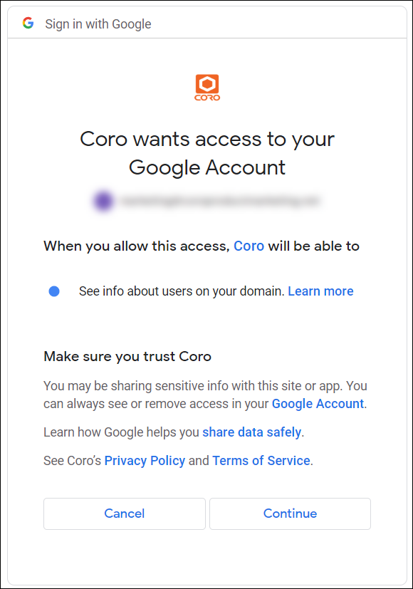 Coro access screen
