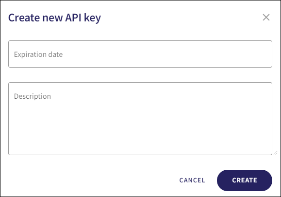 "New API key dialog"
