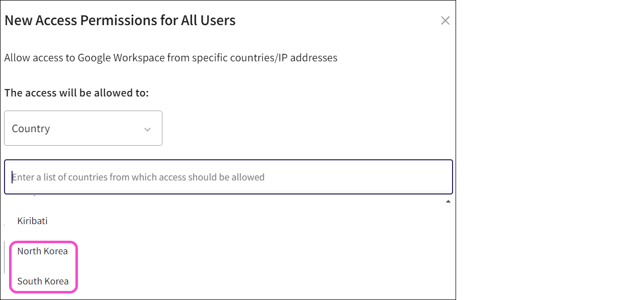 Cloud application access permissions country list