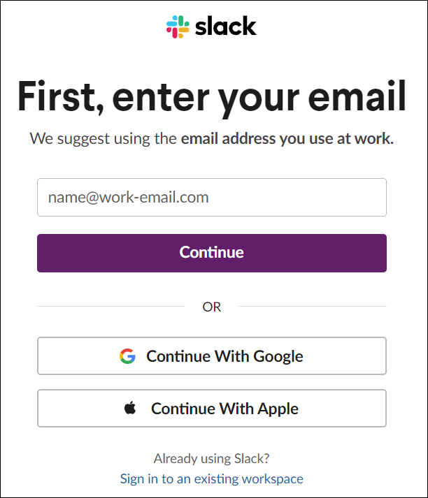 Slack email screen