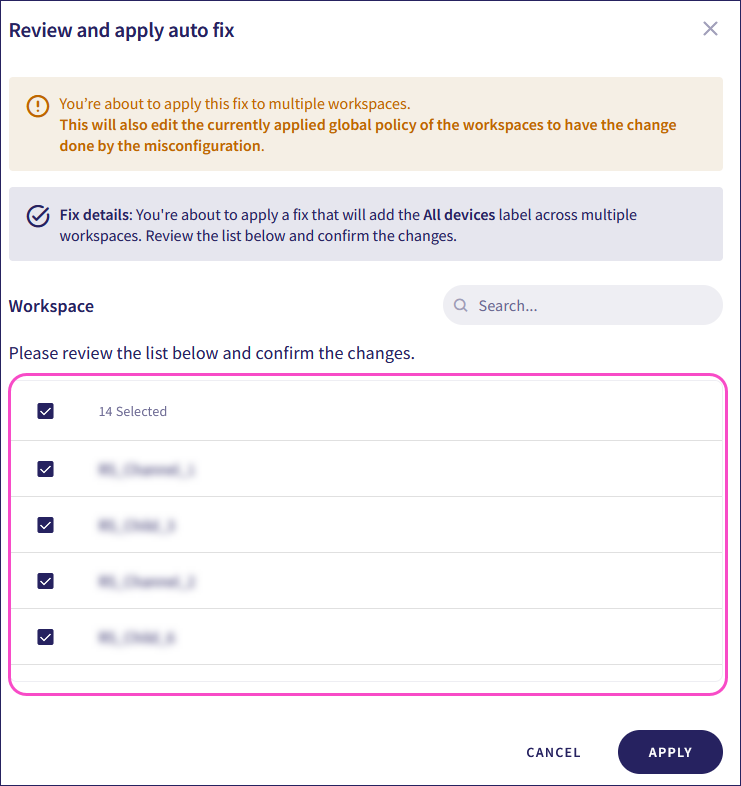 Security workspace list
