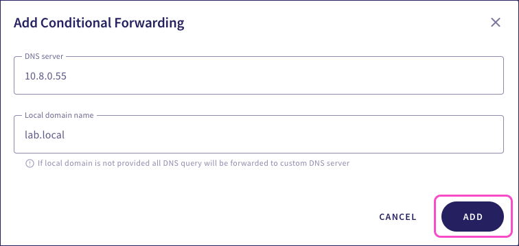Adding a Conditional Forwarding rule