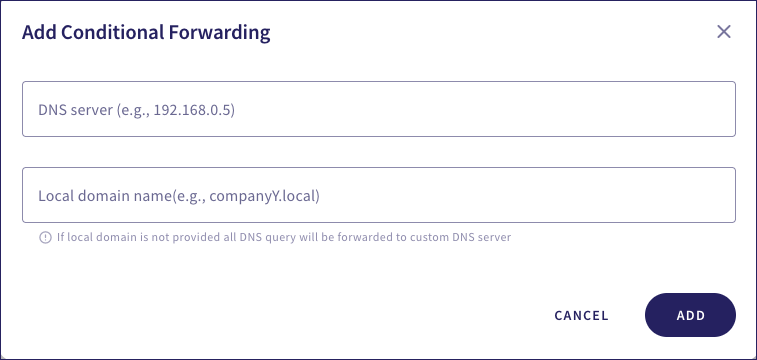 Add Conditional Forwarding dialog