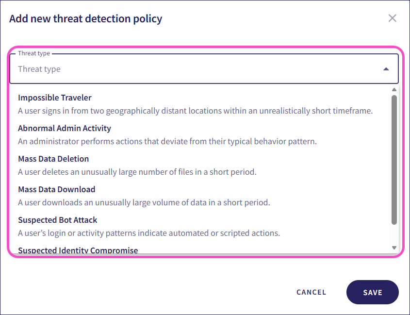 Select a threat type