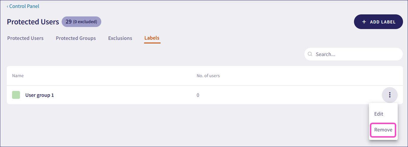 Label actions remove