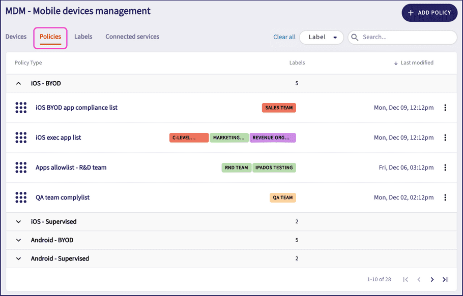 Policies tab