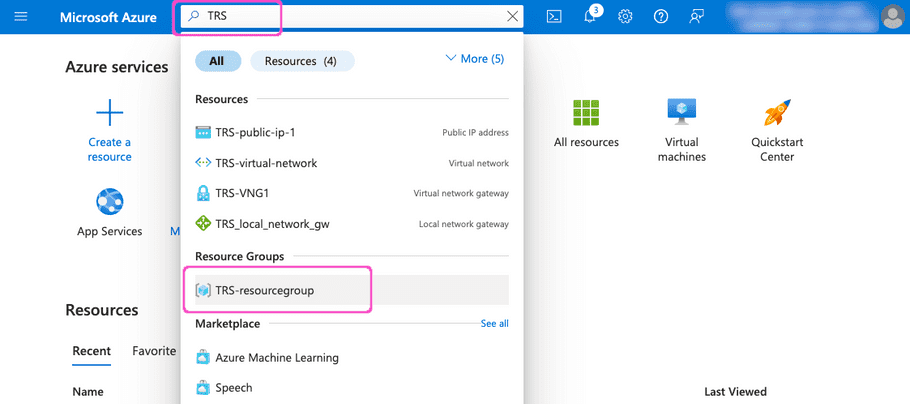 Azure search for resource group