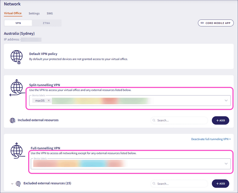 Add device label to VPN policy