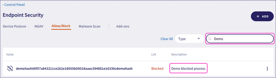 Search Allow/Block list