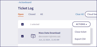 Actions for the Ticket Log