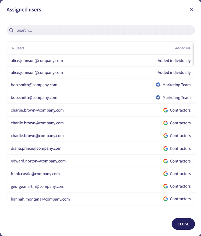 SAT settings tab - assigned user list