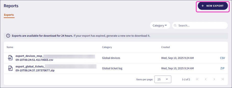 new export button