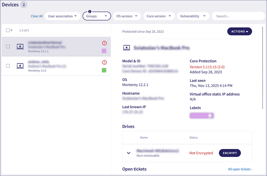 Verify device in Coro