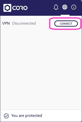 VPN disconnected with option to connect