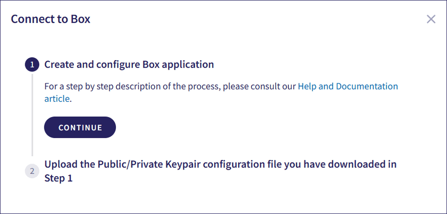 Connect to Box dialog step 1