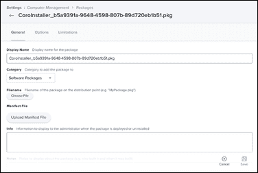 Upload the Coro Agent .pkg file