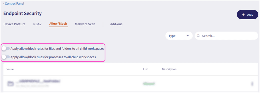 Apply to all child workspaces