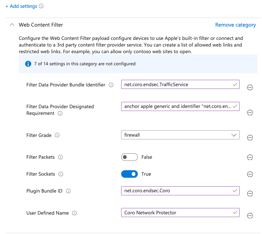 Enter Web Content Filter settings