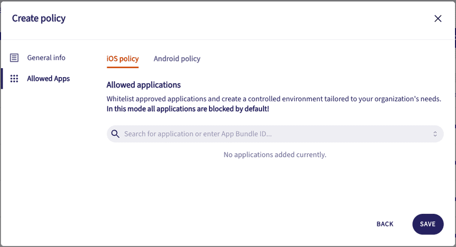 Adding allowed iOS apps to the policy