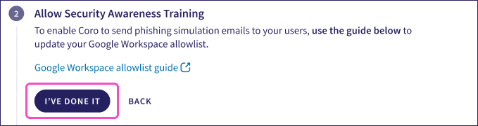 SAT activate dialog step 2 - allowlisting