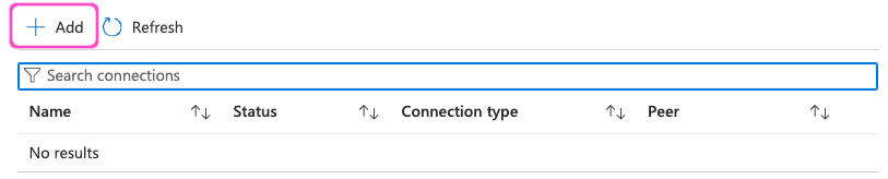 Azure virtual network gateway connections - selecting Add