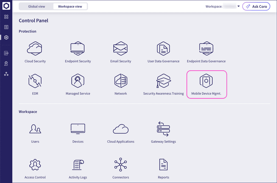 Accessing MDM from the Control panel