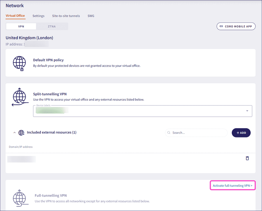 Activate full-tunneling vpn