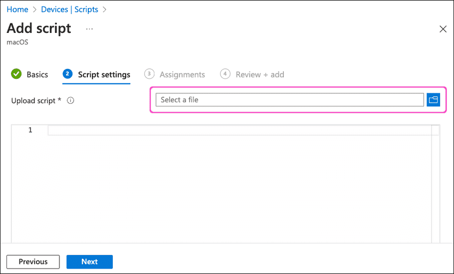 Add script dialog - Script settings