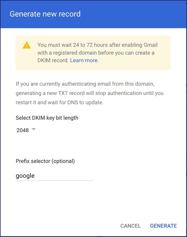 Generate a new DKIM auth record