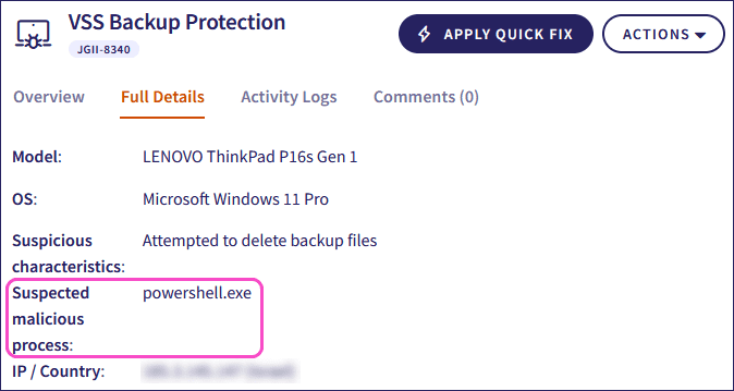 Suspected malicious process