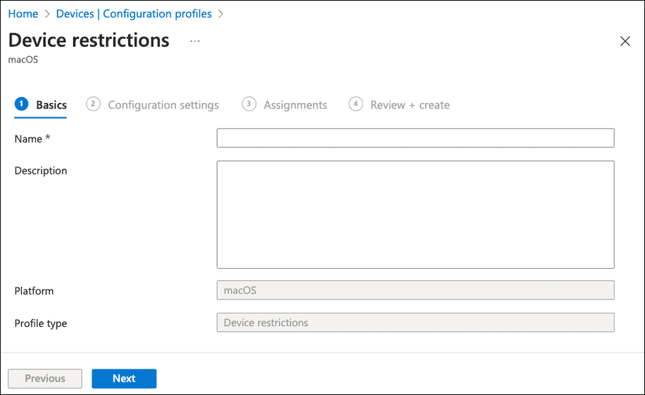 Device restrictions dialog - Basics