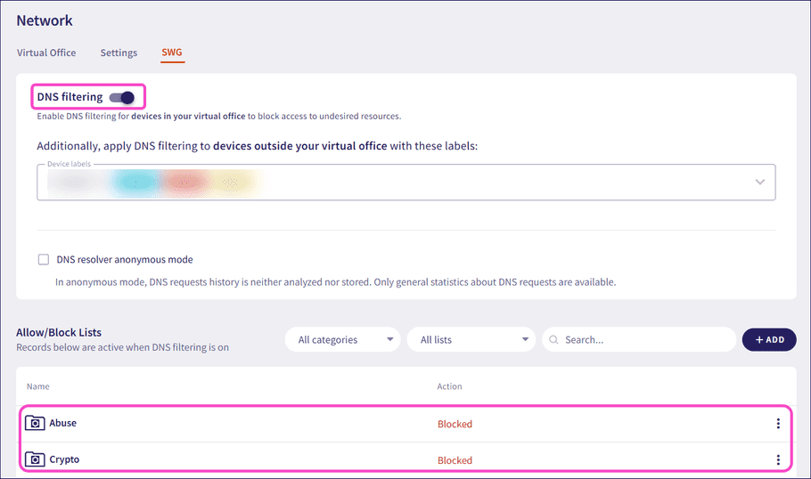 DNS filtering