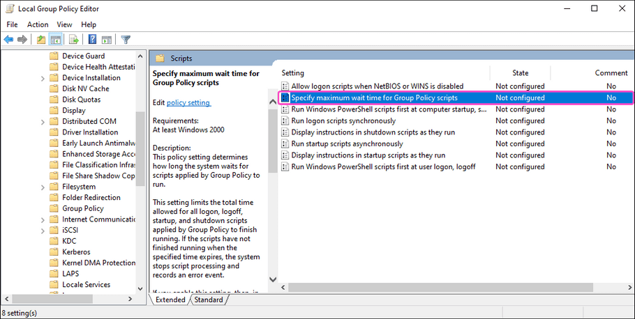 Set a wait time for Group Policy scripts