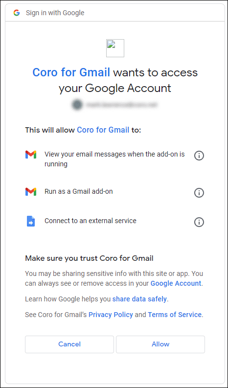 Install for Gmail allow