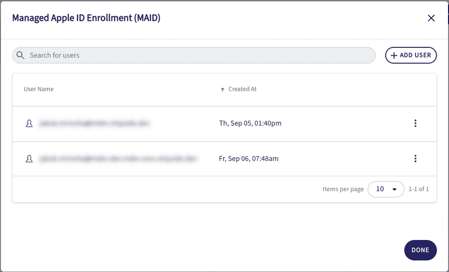 Managed Apple ID (MAID) Enrollment dialog