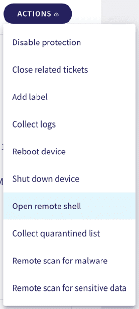 Open remote shell action