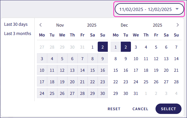 Insights date range select