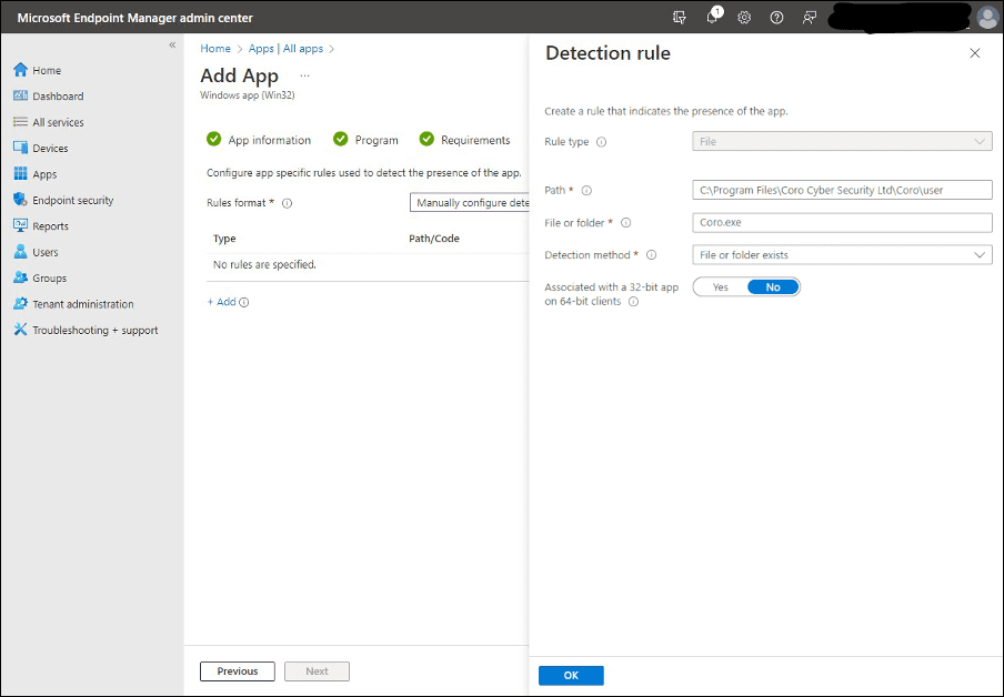 Detection rules step