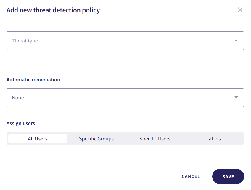 Add new threat detection policy dialog
