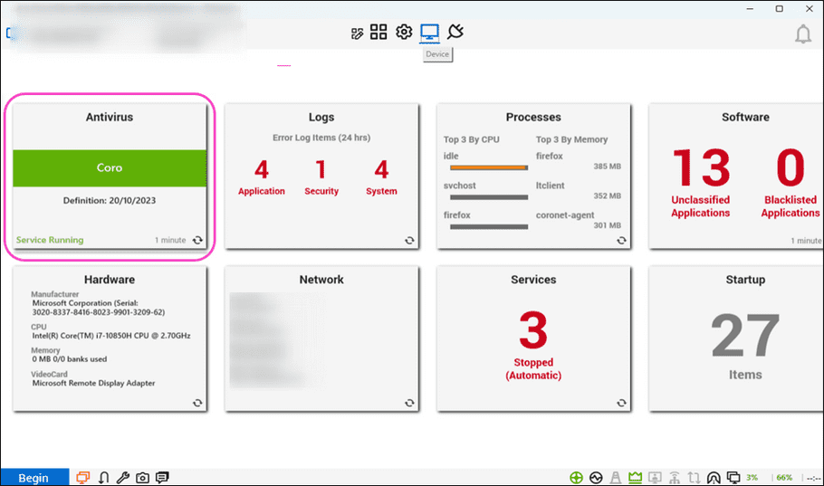 Antivirus panel