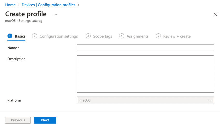 Create profile dialog - Basics