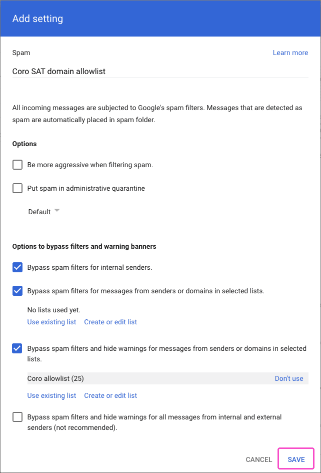 Gmail - save the configured spam rule