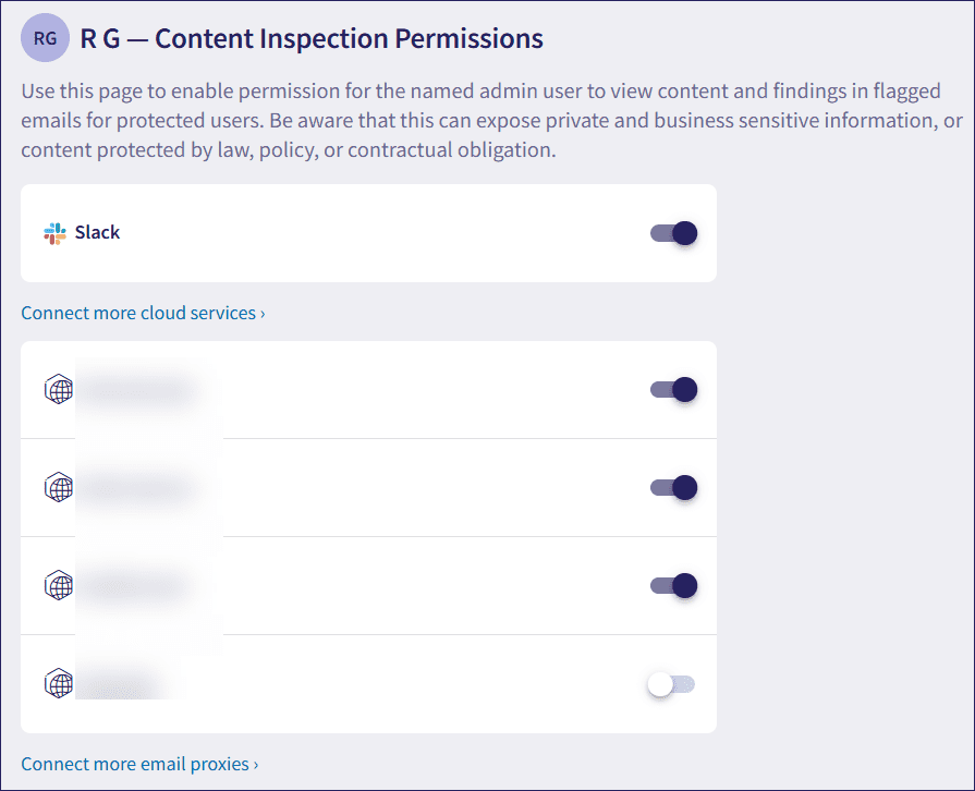 Content inspection permissions page