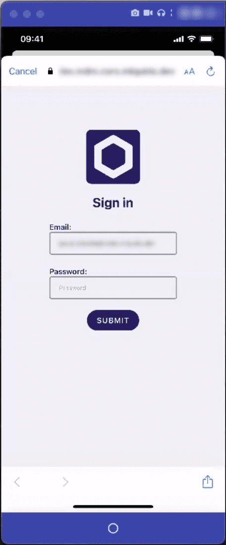 iOS device Coro sign-in page