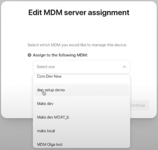 ABM edit MDM server assignment