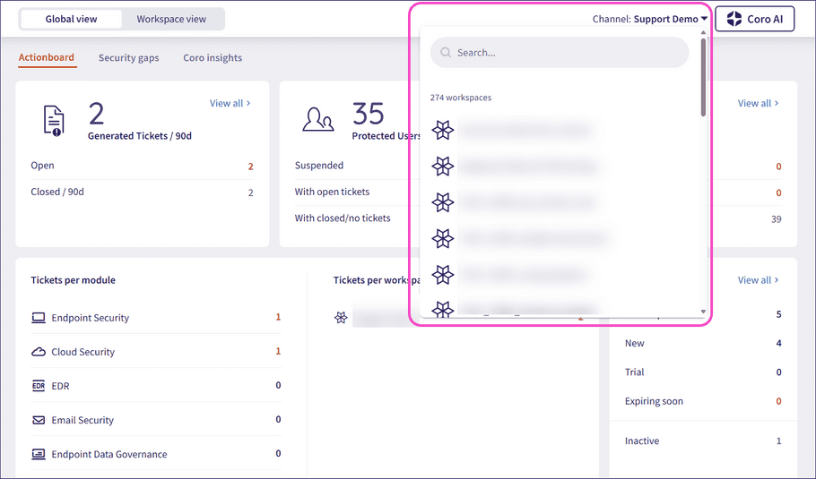 Change channel workspace