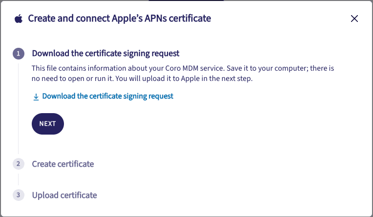 Create and connect APNs certificate step 1