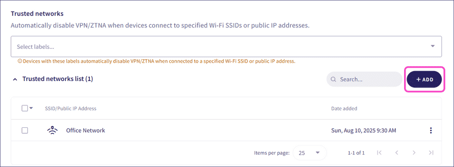 Trusted networks add button